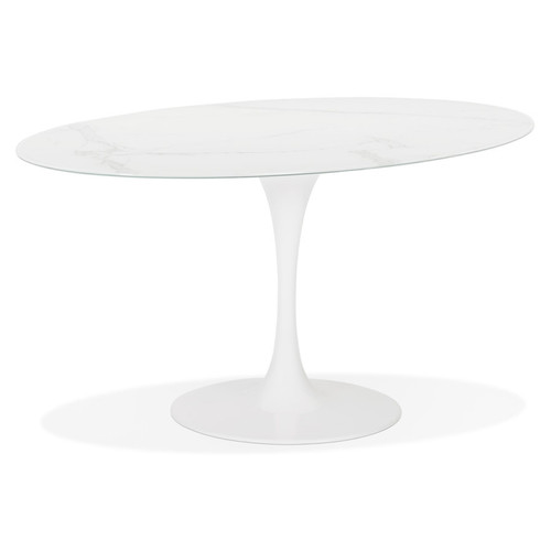 Tables d'appoint Alterego Table à manger design 'CHAMAN' ovale blanche en verre effet marbre - 160x105 cm