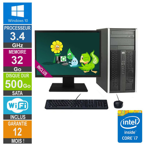 Hp - PC HP Pro 6300 MT Core i7-3770 3.40GHz 32Go/500Go Wifi W10 + Ecran 24 Hp - PC Fixe Intel core i7