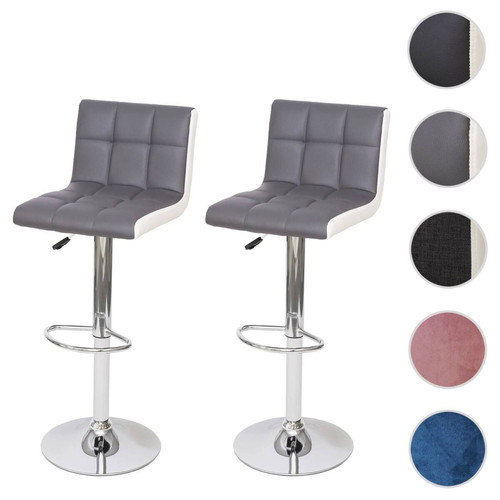 Mendler - 2x Tabouret de bar HWC-G87, chaise bar/comptoir, réglable en hauteur ~ similicuir gris-blanc, pied chromé Mendler - Assise seule pour tabouret de bar
