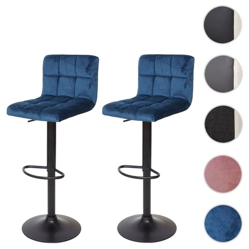 Mendler - 2x Tabouret de bar HWC-G87, chaise bar/comptoir, réglable en hauteur ~ velours pétrole, pied noir Mendler - Assise seule pour tabouret de bar