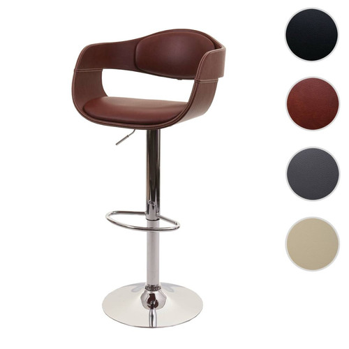 Tabourets Mendler Tabouret de bar HWC-A47b, chaise de bar tabouret de comptoir, design rétro, bois simili cuir ~ marron