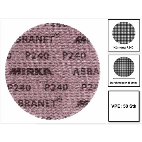 Accessoires ponçage Mirka Mirka ABRANET Disque support papier - Diamètre 150mm P240 - 50 Pièces. ( 5424105025 )