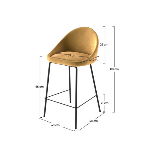 Tabourets Rendez Vous Deco Chaise de bar mi-hauteur Misty en velours jaune 65 cm (lot de 2)